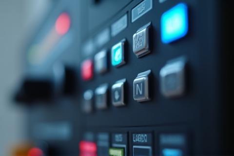 Detailed shot of an installed corporate audio control panel