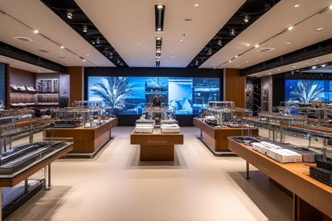 Wide view of the interior of the Sonic Waves UAE retail store with product displays