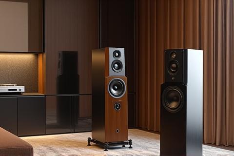 Stylish arrangement of high-end speakers in a contemporary living room